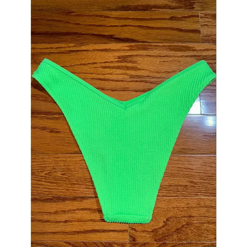 Aerie Lime Green Crinkle Voop Low Rise Cheeky UPF 50+ Bikini Bottom Size M